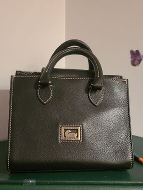 Dooney & Bourke Black Leather Structured Satchel with Contrast Stitching